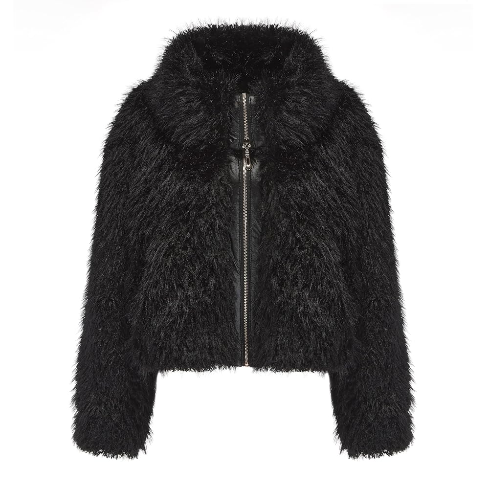 F·Y·YIYI Women's Short Faux Fur Jacket With Big Lapel Collar